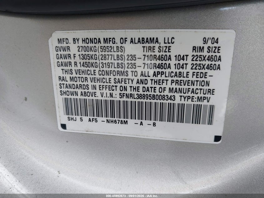 2005 HONDA ODYSSEY TOURING - zdjęcie 9