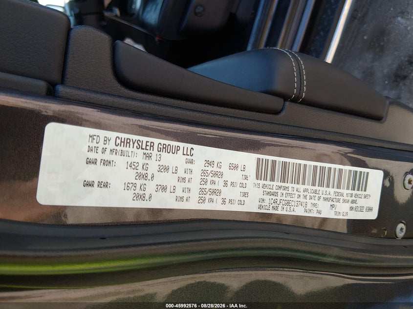 JEEP GRAND CHEROKEE 2014 VIN 1C4RJFCG8EC137418