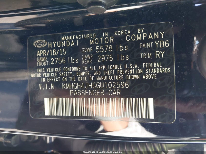 HYUNDAI EQUUS 2016 VIN KMHGH4JH6GU102596
