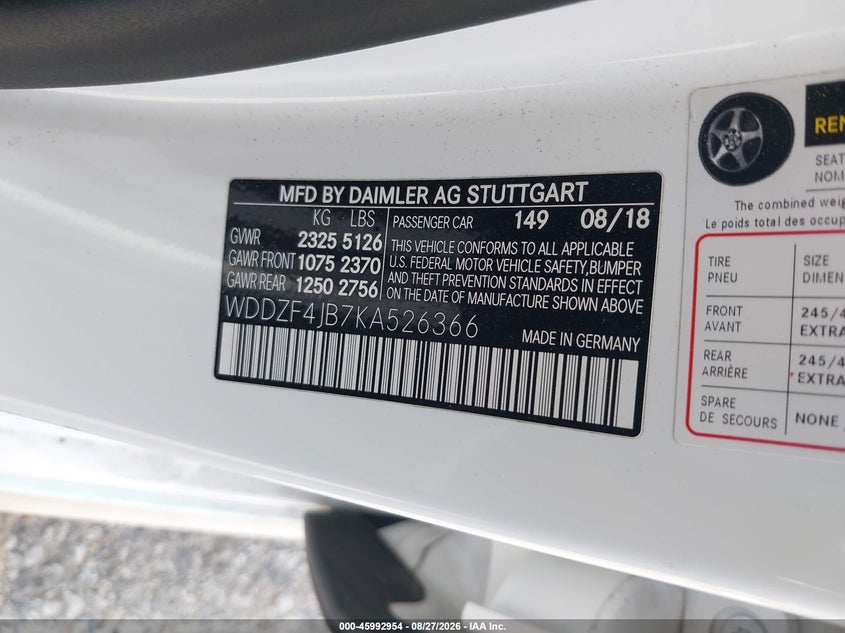 MERCEDES-BENZ E 300 2019 VIN WDDZF4JB7KA526366