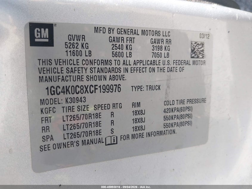 2012 CHEVROLET SILVERADO 3500HD auction photo 8
