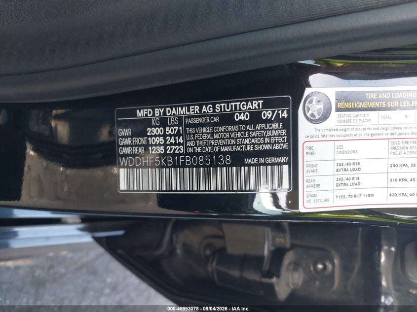 MERCEDES-BENZ E 350 2015 VIN WDDHF5KB1FB085138