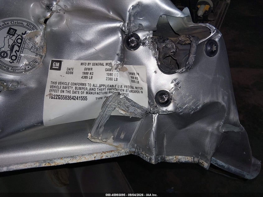 PONTIAC G6 2006 VIN 1G2ZG558364241555