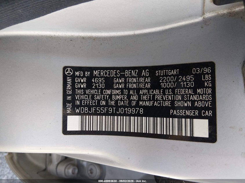 MERCEDES-BENZ E 1996 VIN WDBJF55F9TJ019978