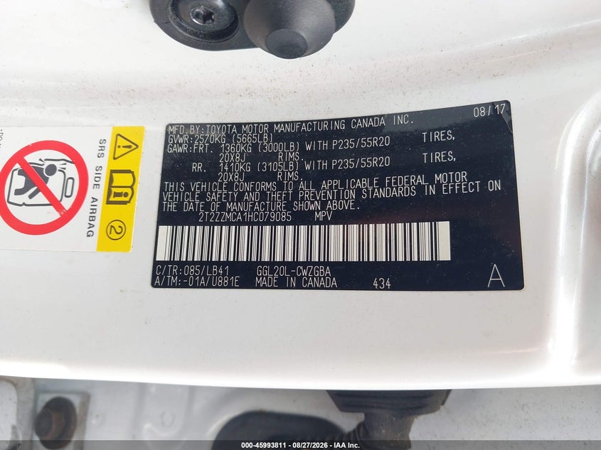 LEXUS RX 350 2017 VIN 2T2ZZMCA1HC079085