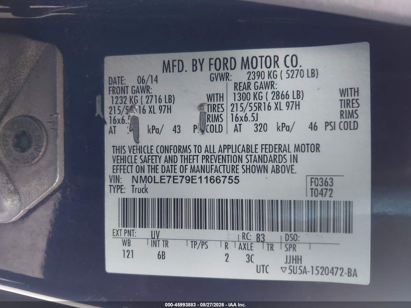 2014 FORD TRANSIT CONNECT VAN 2.5L I-4 DOHC, VVT, REGULAR , 169HP