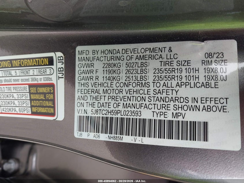 ACURA RDX 2023 VIN 5J8TC2H59PL023593