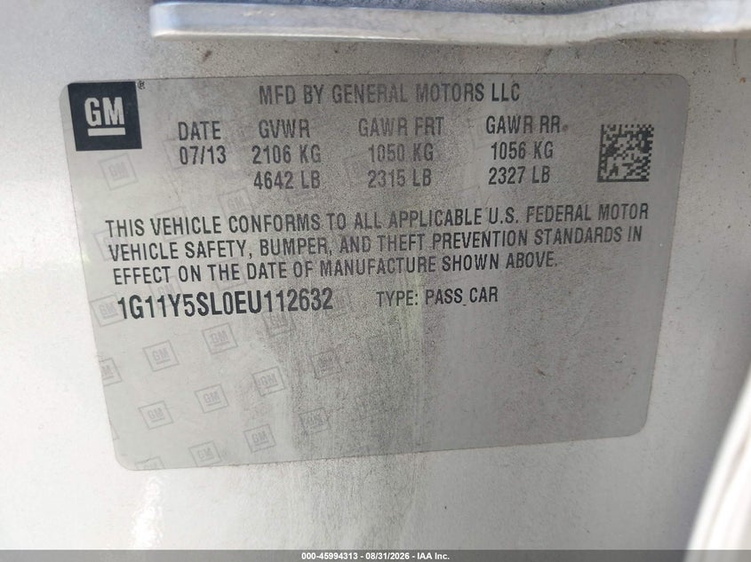 CHEVROLET IMPALA 2014 VIN 1G11Y5SL0EU112632