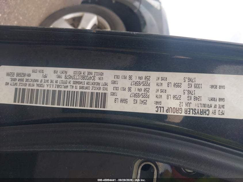 DODGE JOURNEY 2012 VIN 3C4PDDBG1CT374578