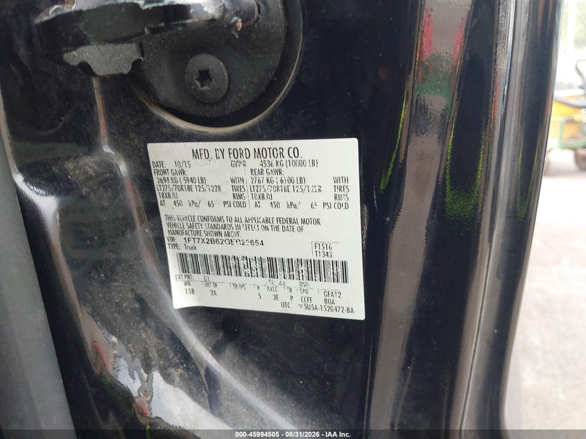 FORD F-250 2016 VIN 1FT7X2B62GEB22654