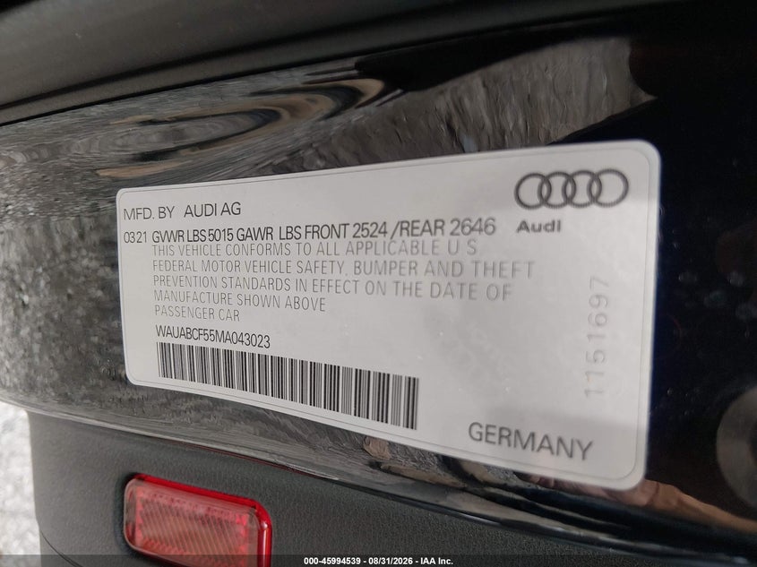AUDI A5 SPORTBACK 2021 VIN WAUABCF55MA043023