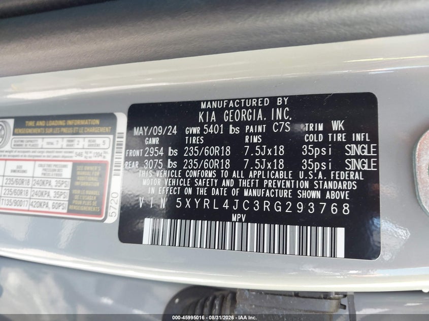 KIA SORENTO 2024 VIN 5XYRL4JC3RG293768