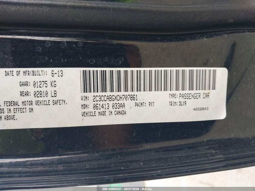 CHRYSLER 300 2013 VIN 2C3CCABGXDH707861