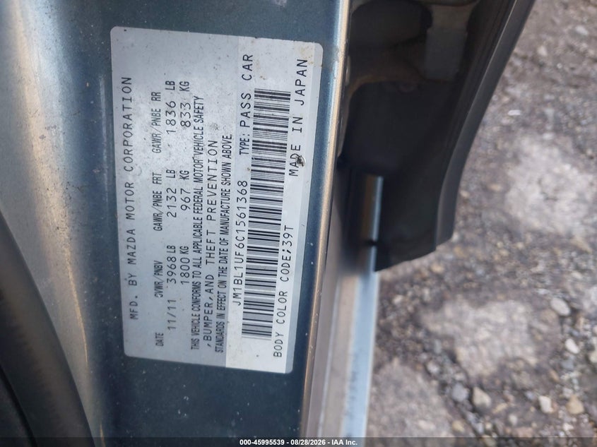 MAZDA MAZDA3 2012 VIN JM1BL1UF6C1561368