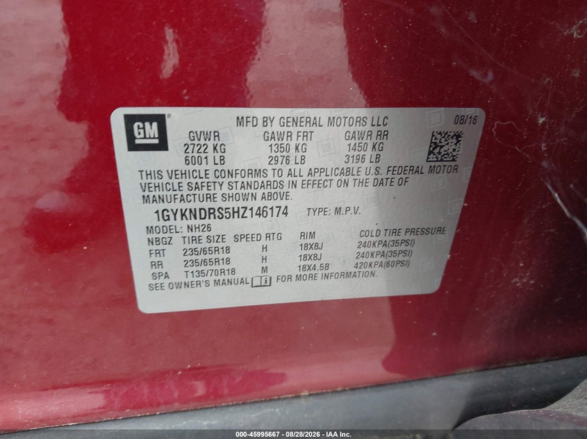CADILLAC XT5 2017 VIN 1GYKNDRS5HZ146174