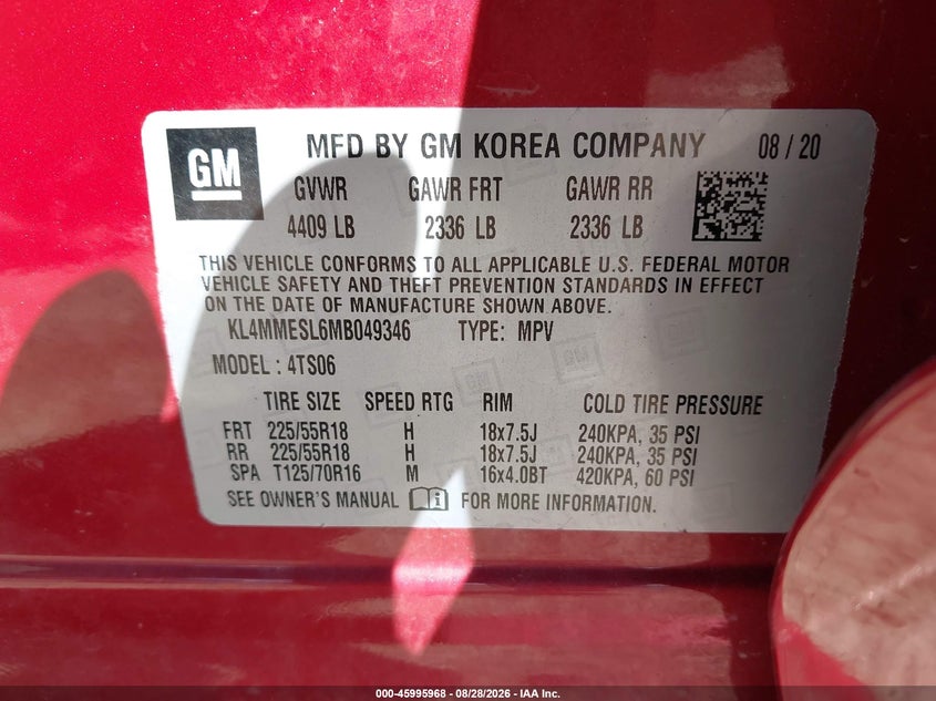 BUICK ENCORE GX 2021 VIN KL4MMESL6MB049346