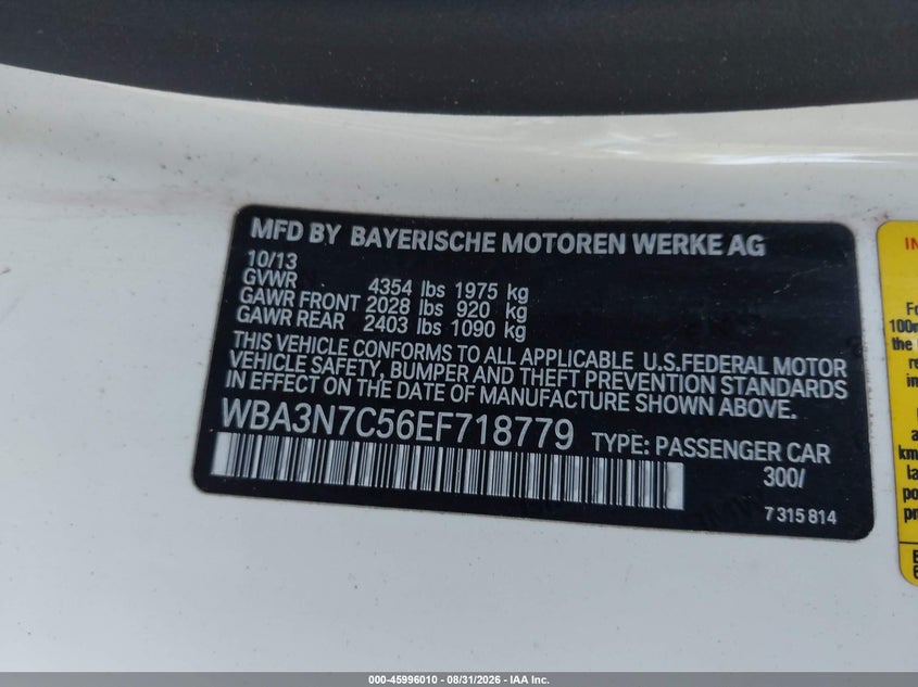 BMW 428I 2014 VIN WBA3N7C56EF718779