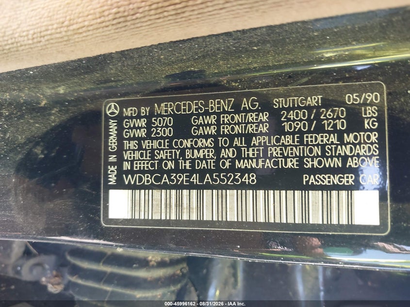 MERCEDES-BENZ 560 1990 VIN WDBCA39E4LA552348