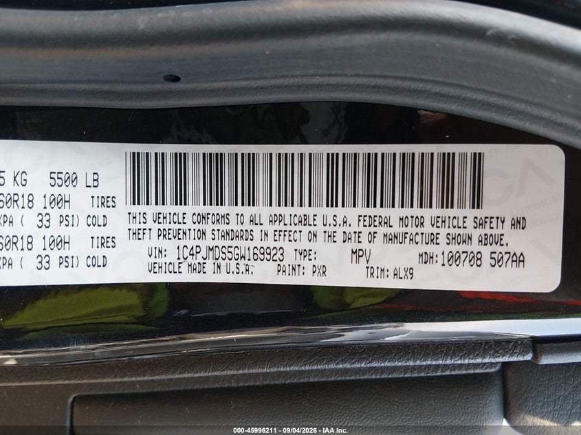 JEEP CHEROKEE 2016 VIN 1C4PJMDS5GW169923