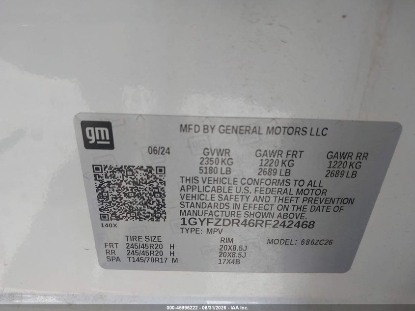 CADILLAC XT4 2024 VIN 1GYFZDR46RF242468