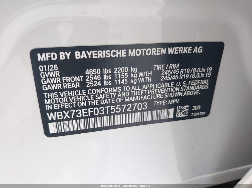 BMW X1 2026 VIN WBX73EF03T5572703