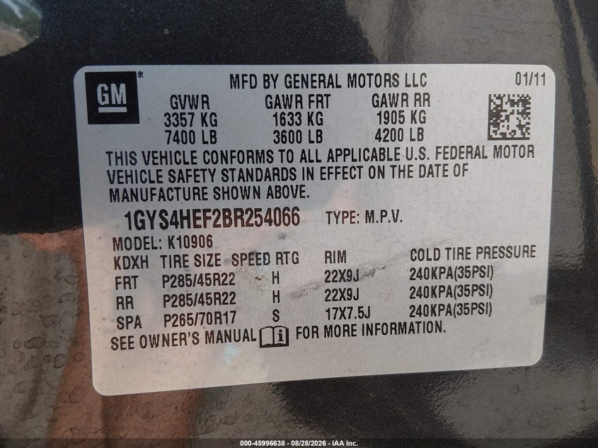 2011 CADILLAC ESCALADE SPORT UTILITY VEHICLE 6.2L V-8 VVT, 403HP