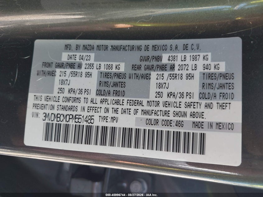 MAZDA CX-30 2023 VIN 3MVDMBCM0PM551485