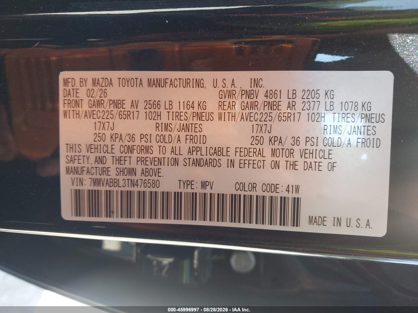 MAZDA CX-50 2026 VIN 7MMVABBL3TN476580