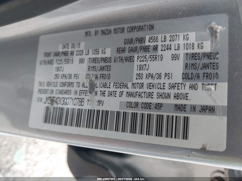 MAZDA CX-5 2016 VIN JM3KE4DY3G0710786