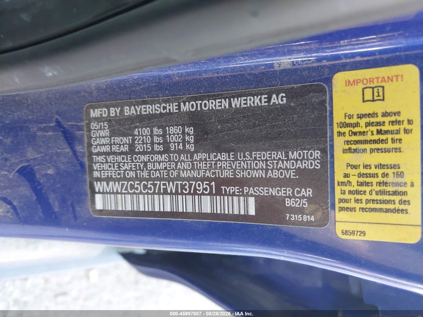 MINI COUNTRYMAN 2015 VIN WMWZC5C57FWT37951