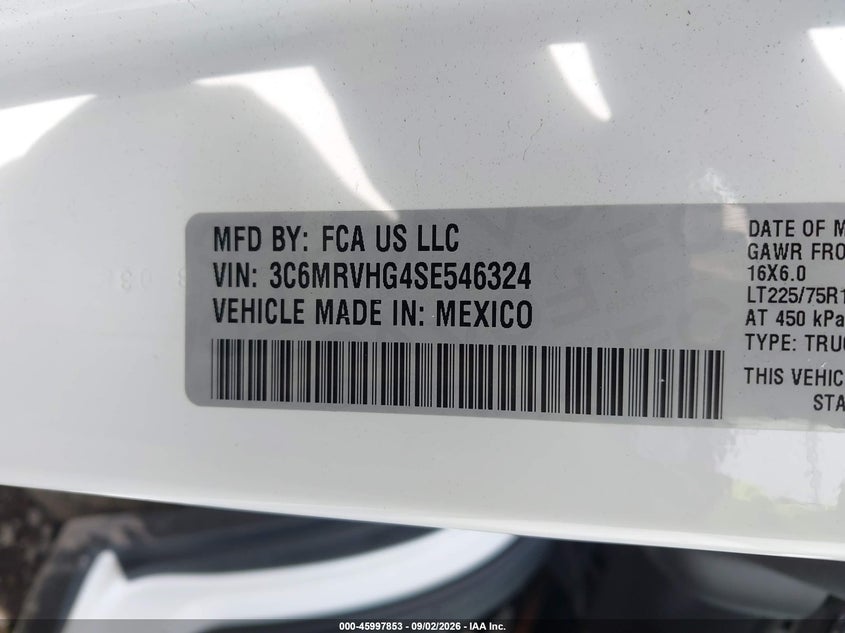 RAM PROMASTER 3500 2025 VIN 3C6MRVHG4SE546324
