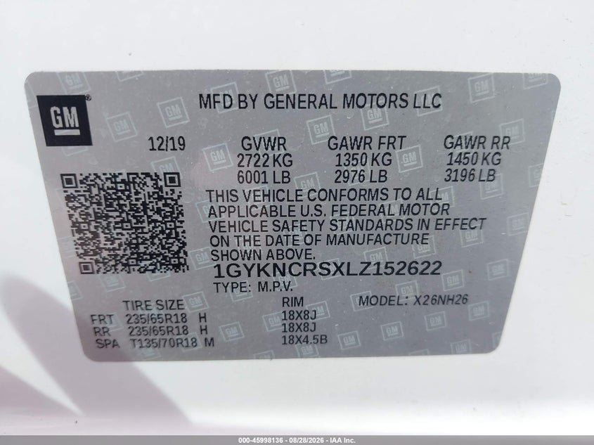CADILLAC XT5 2020 VIN 1GYKNCRSXLZ152622