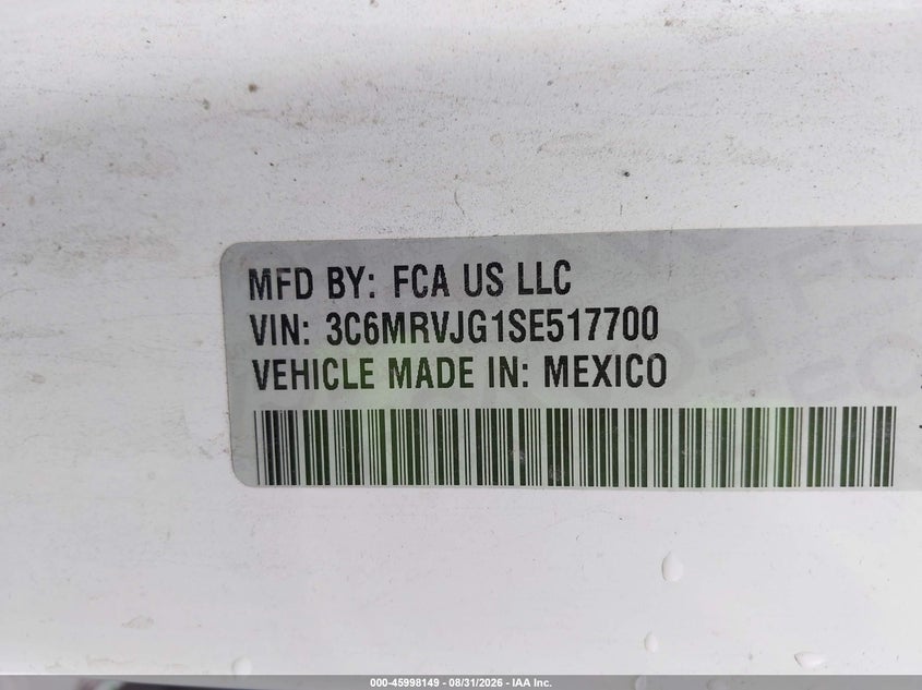 RAM PROMASTER 3500 2025 VIN 3C6MRVJG1SE517700