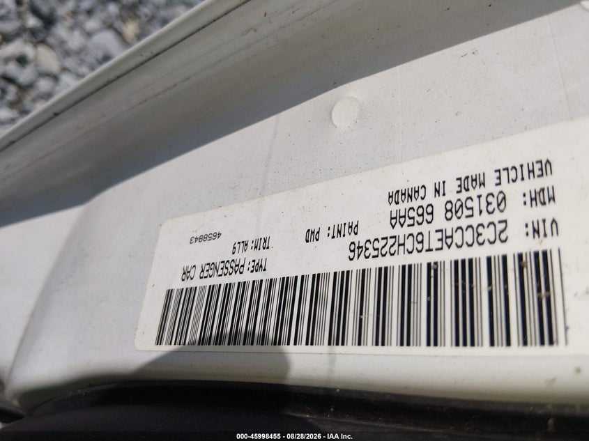 CHRYSLER 300C 2012 VIN 2C3CCAET6CH225346