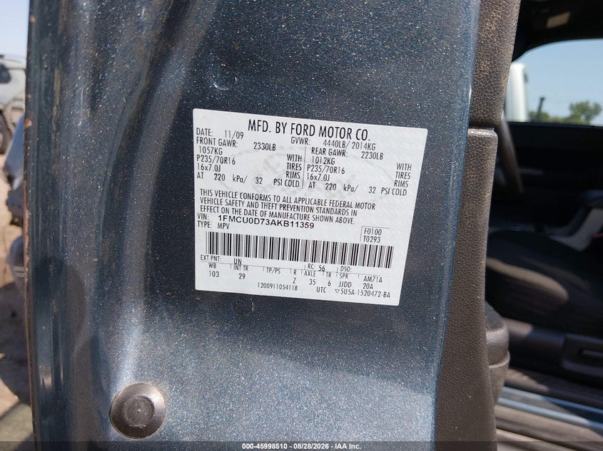 2010 FORD ESCAPE SPORT UTILITY VEHICLE 2.5L I-4 DOHC, VVT, REGULAR , 171HP