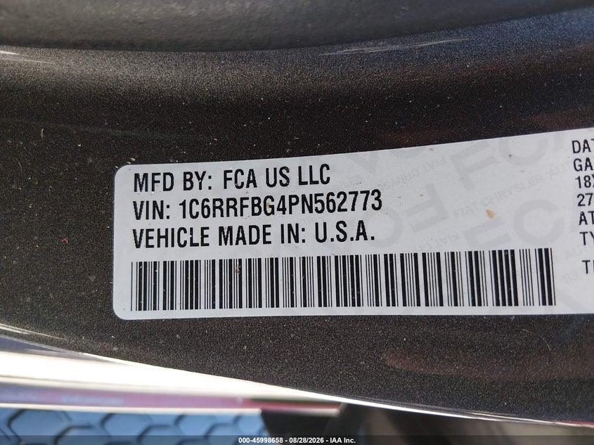 RAM 1500 2023 VIN 1C6RRFBG4PN562773