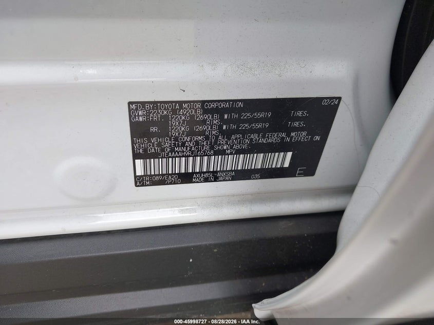 TOYOTA VENZA 2024 VIN JTEAAAAH9RJ165768