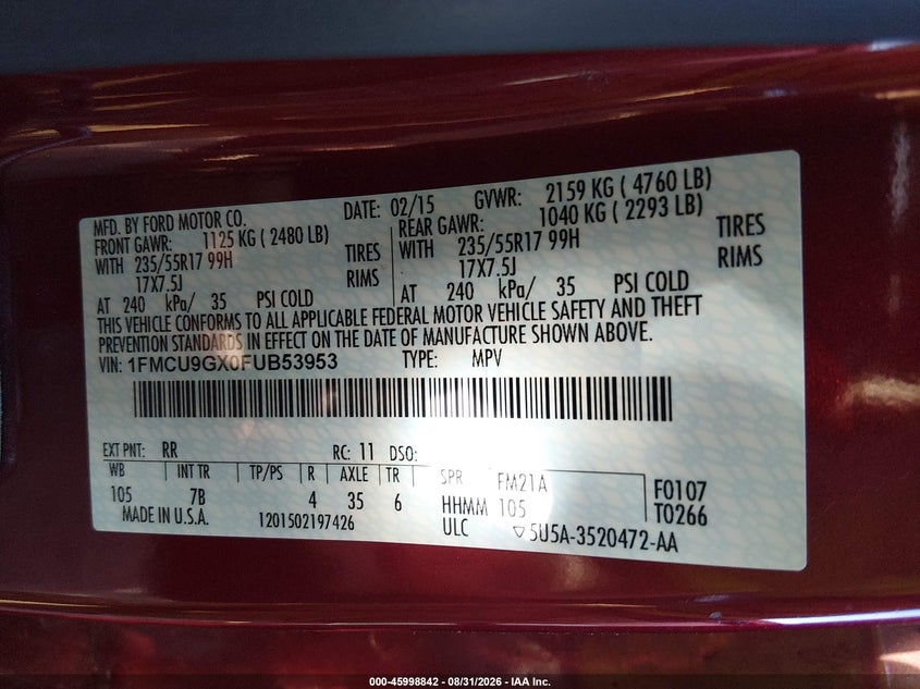 2015 FORD ESCAPE auction photo 8