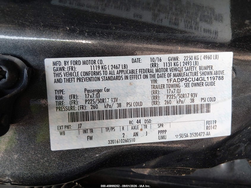 FORD C-MAX ENERGI 2016 VIN 1FADP5CU4GL119788