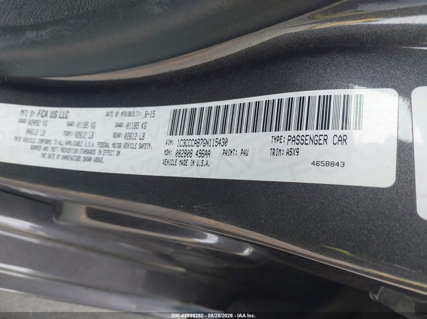 CHRYSLER 200 2016 VIN 1C3CCCAB7GN115430