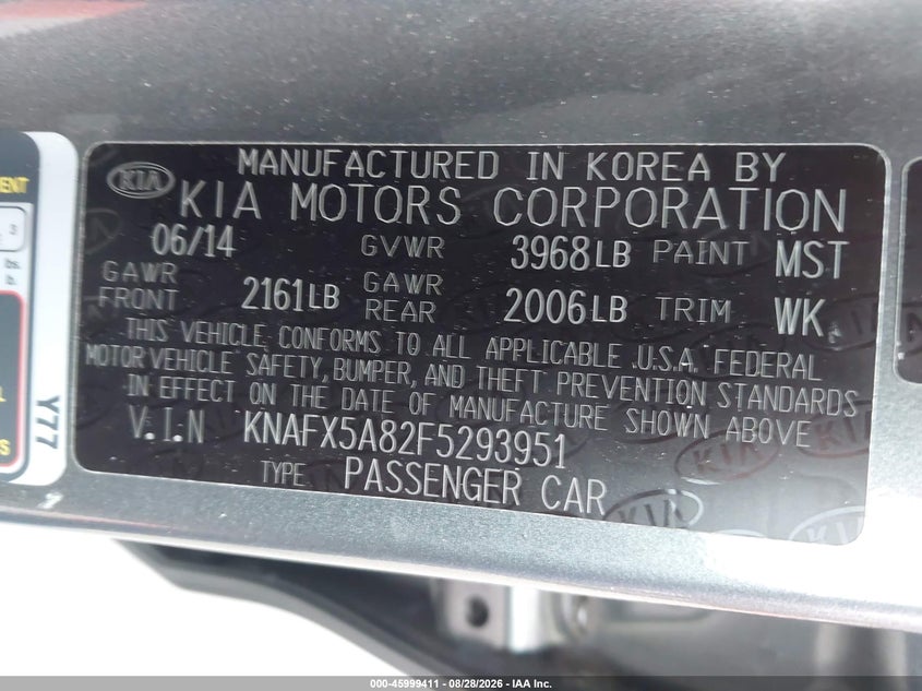 2015 KIA FORTE HATCHBACK 2.0L I-4 DI, DOHC, VVT, REGULAR , 173HP