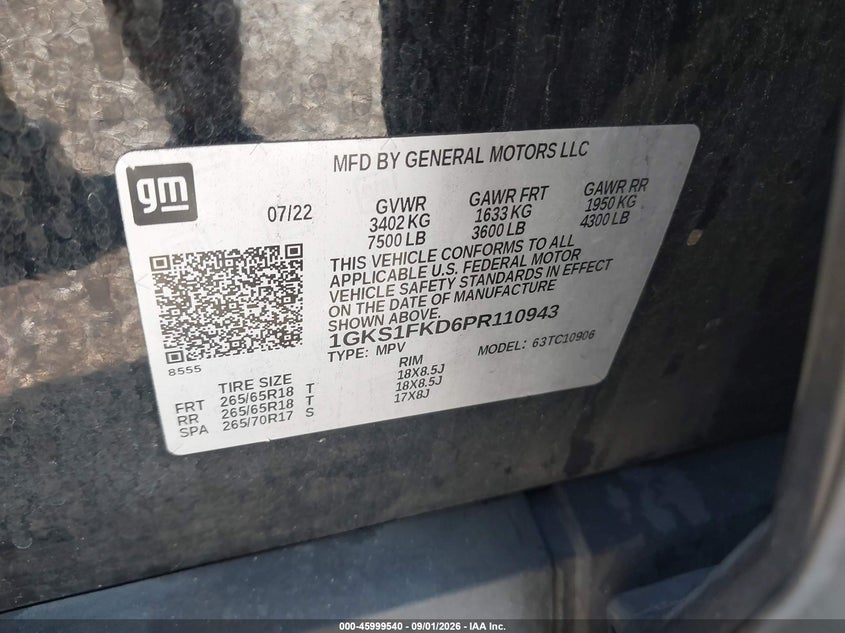GMC YUKON XL 2023 VIN 1GKS1FKD6PR110943