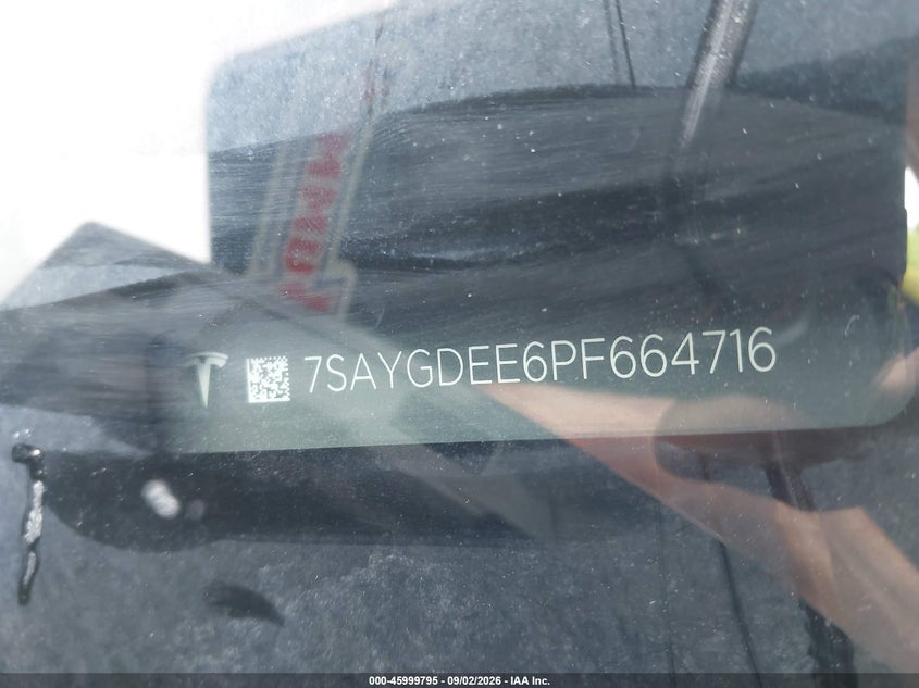 TESLA MODEL Y 2023 VIN 7SAYGDEE6PF664716