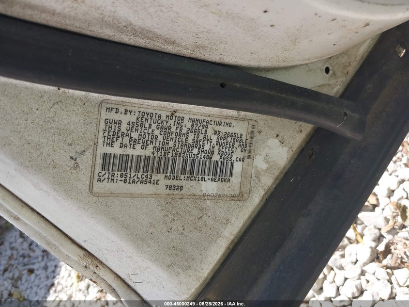 TOYOTA AVALON 1999 VIN 4T1BF18B3XU351485