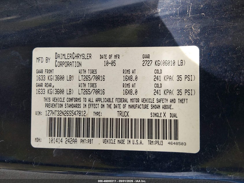 MITSUBISHI RAIDER 2006 VIN 1Z7HT32N26S547812