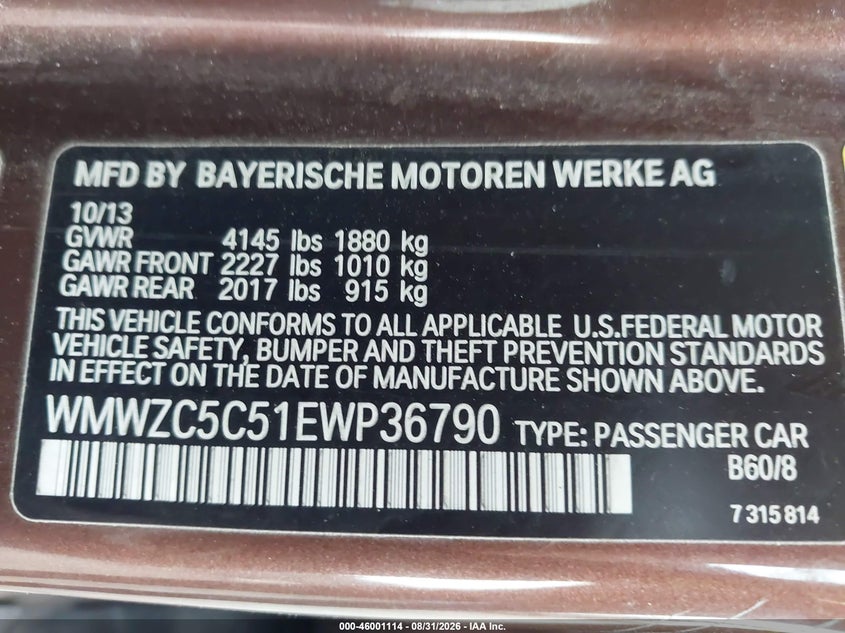 MINI COUNTRYMAN 2014 VIN WMWZC5C51EWP36790