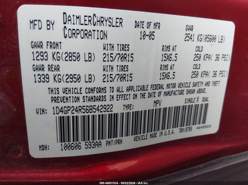 2006 DODGE CARAVAN VAN 3.3L V-6 REGULAR , 180HP