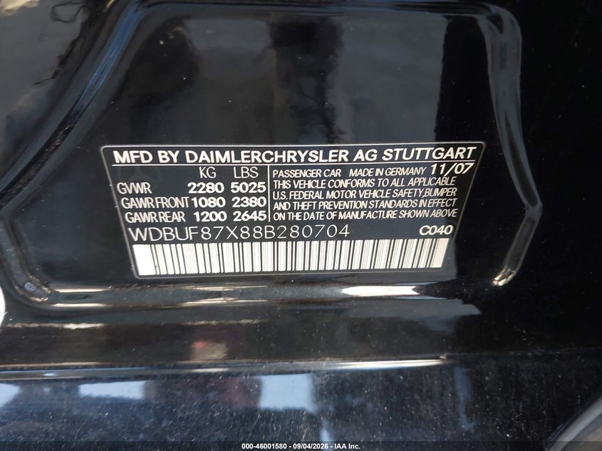 MERCEDES-BENZ E 350 2008 VIN WDBUF87X88B280704