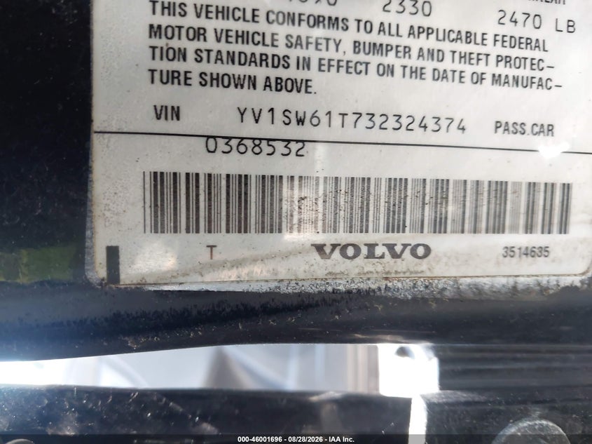 VOLVO V70 2003 VIN YV1SW61T732324374