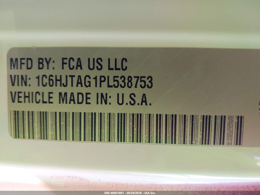 JEEP GLADIATOR 2023 VIN 1C6HJTAG1PL538753